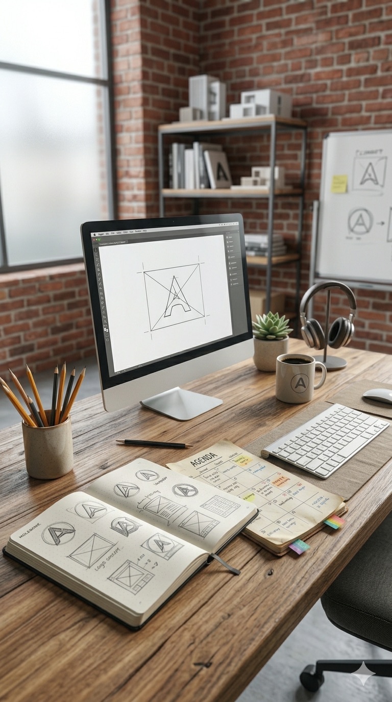 estudio de diseño, mesa de trabajo